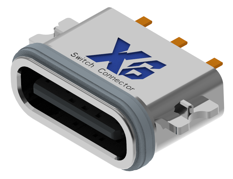 XB-TYPE C 3P-5 X沉板0.8防水母座L=6.7mm(带钢片)(U型锌合金外壳)